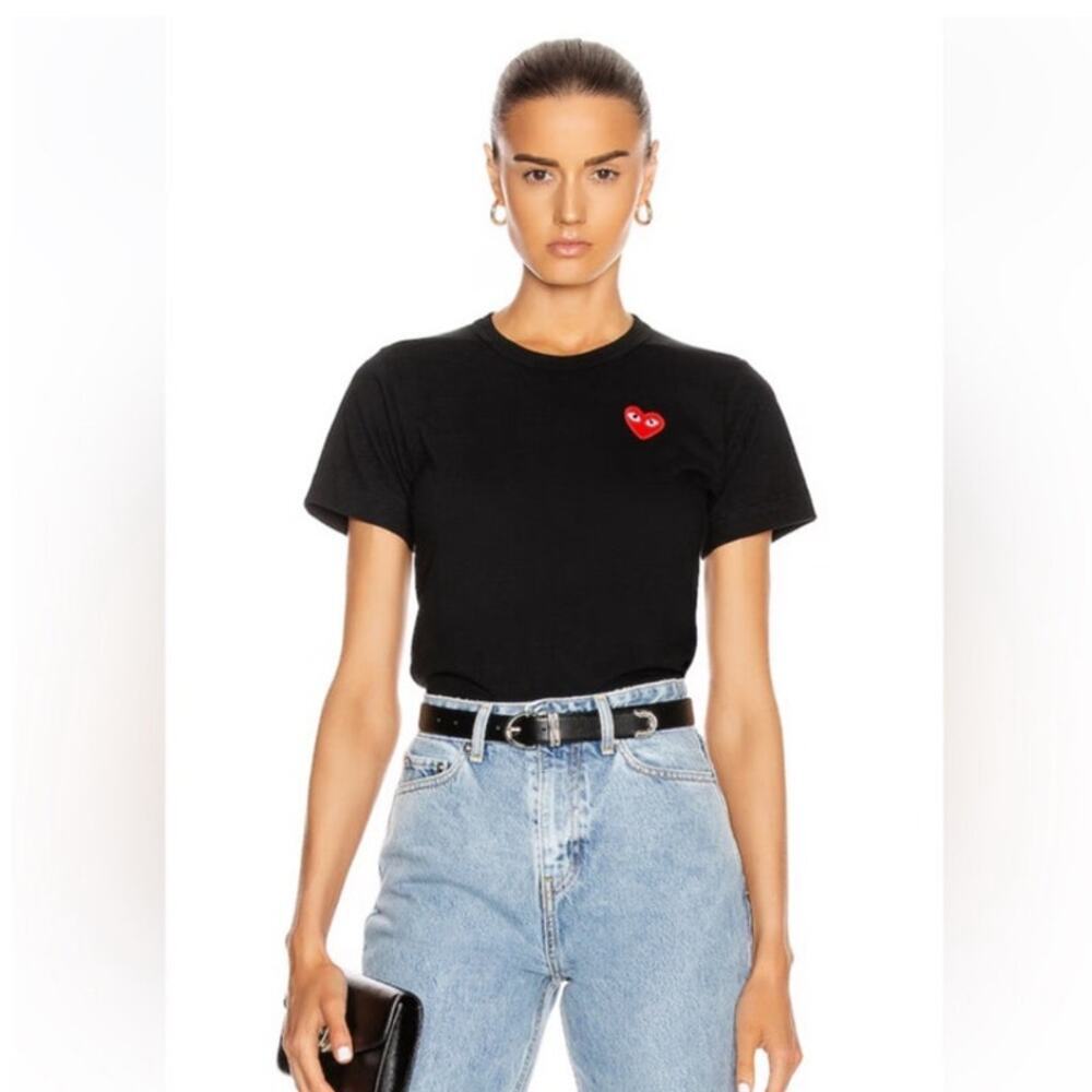 Come Des Garçons Play Jersey Red Emblem Tee Shirt Size Large